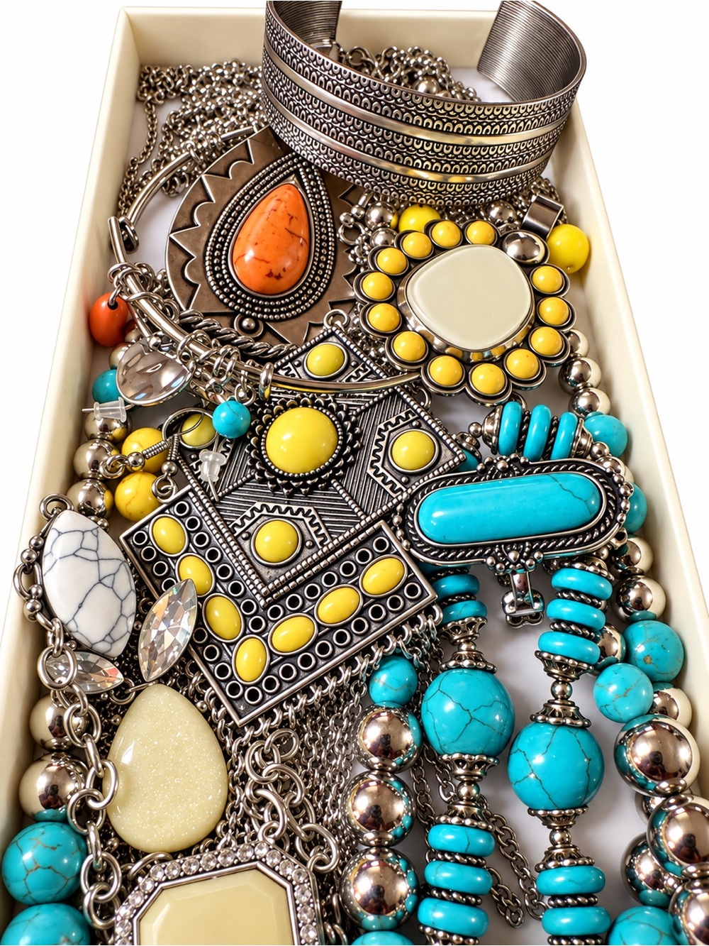 Beautiful Turquoise & Yellow & Orange Boho Statement Jewelry